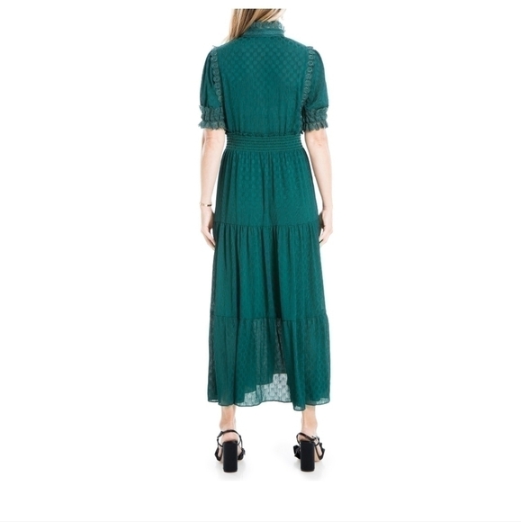 Max Studio Women's Emerald Green Jacquard Shine Dot Maxi Dress Size XS - Picture 2 of 8